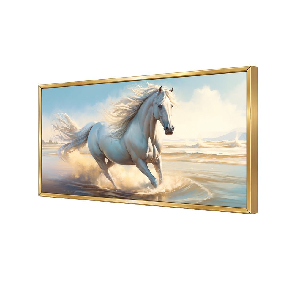 White Running Horse Canvas Wall Painting