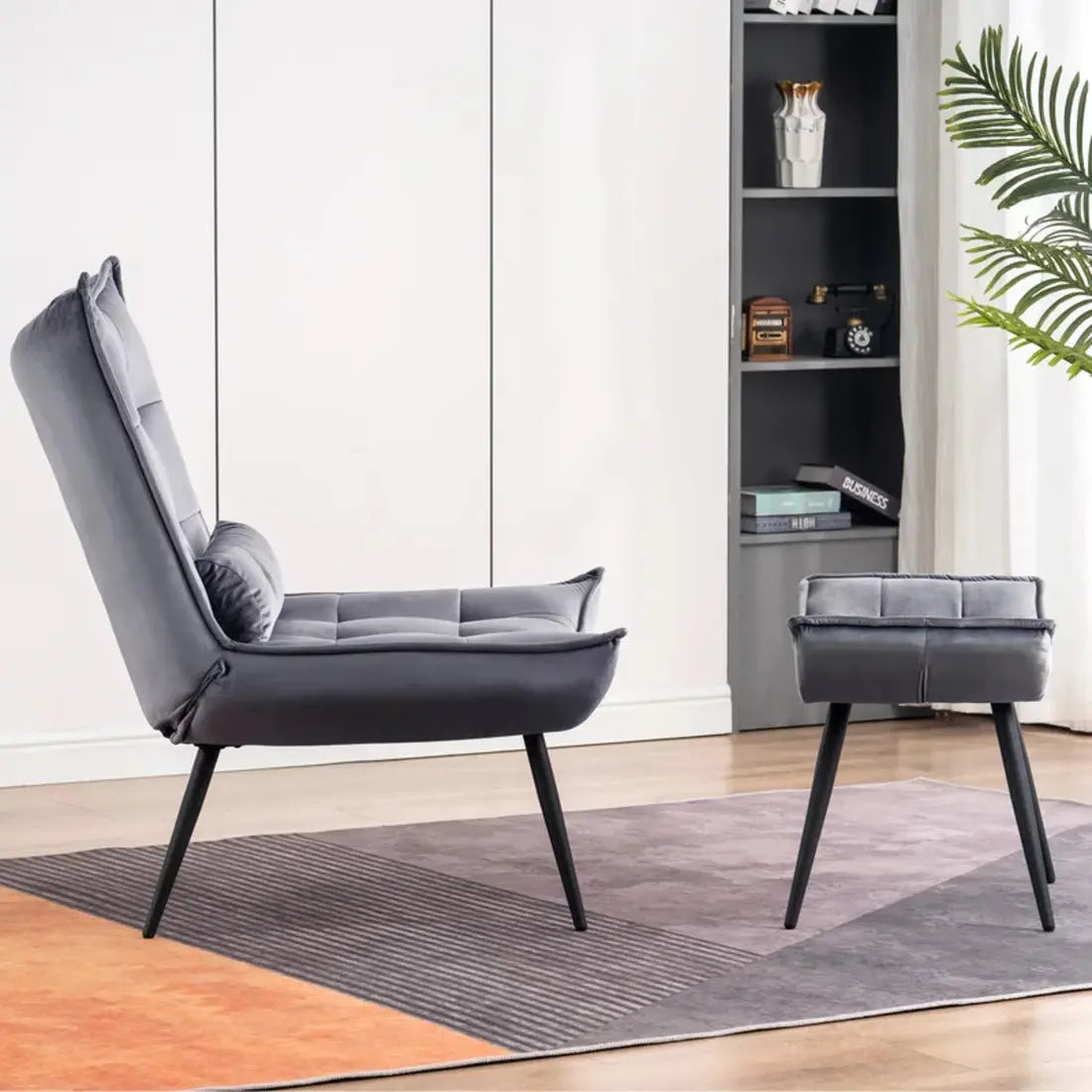 Elroy Accent Chair with Ottoman – Grey