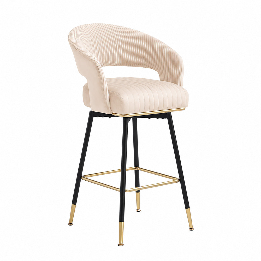 Doe Buck Mixoy  Luxury Emerald Beige Velvet Counter Height Bar Stool Chair with Gold Accents – Modern Kitchen Island & Breakfast Bar Seating