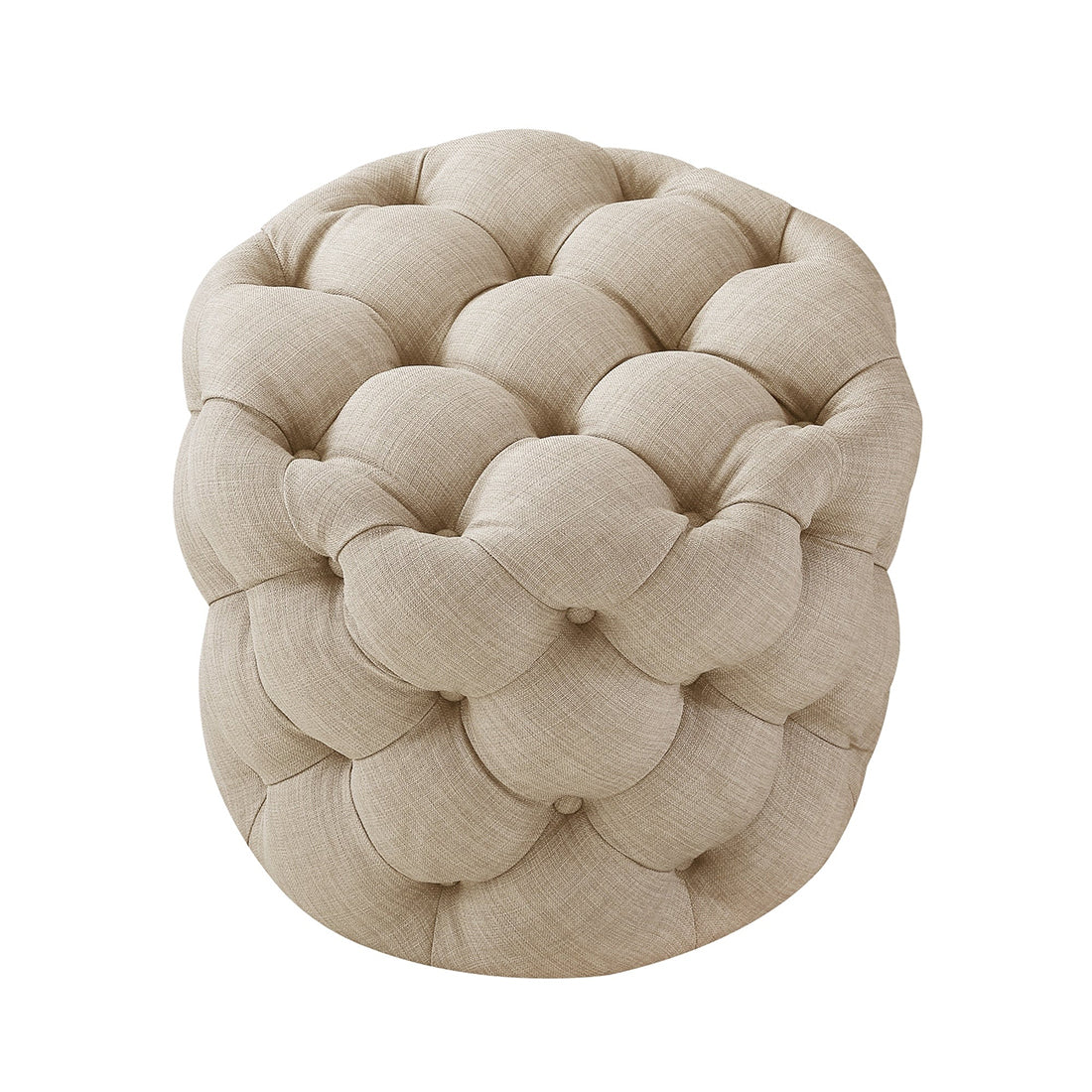 Round Tufted Velvet Ottaman/Poufee In Beige