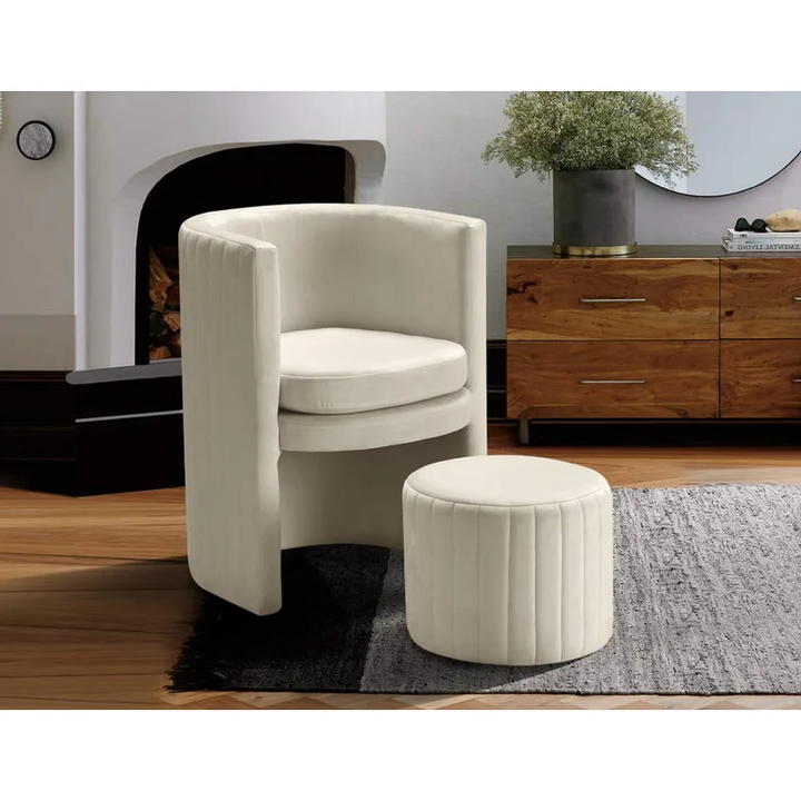 Schillar Chair With Ottoman Beige | Accent Chair With Ottoman Beige