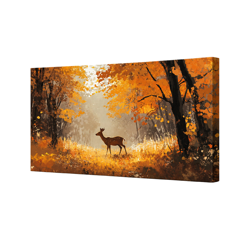 Deer in Autumn Forest Canvas Wall Painting