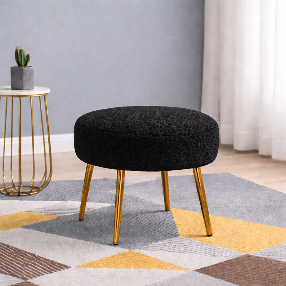 Luna Bouclé Ottoman With Golden Legs