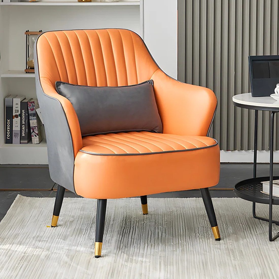 Havya Faux Leather Arm Chair Grey Orange | Faux Leather Armchair Grey Orange