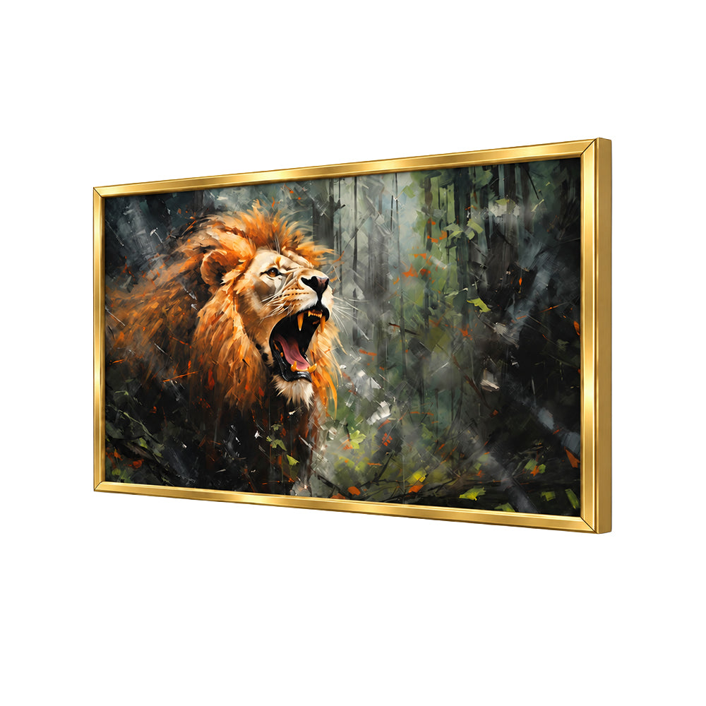 Roaring Lion in Forest Canvas Wall Painting