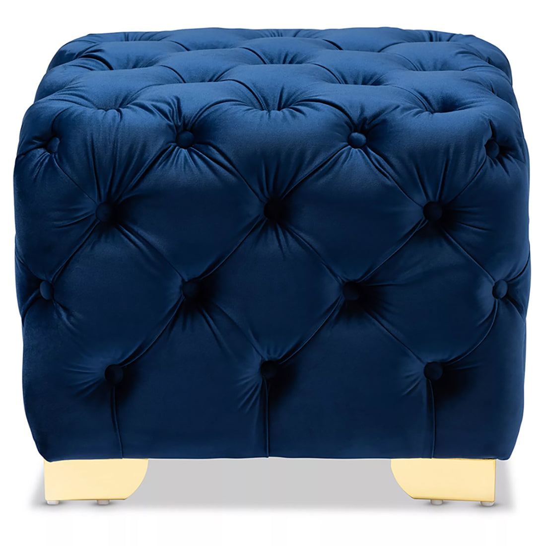 Square Velvet Ottoman/Poufee In Royal Blue /Gold
