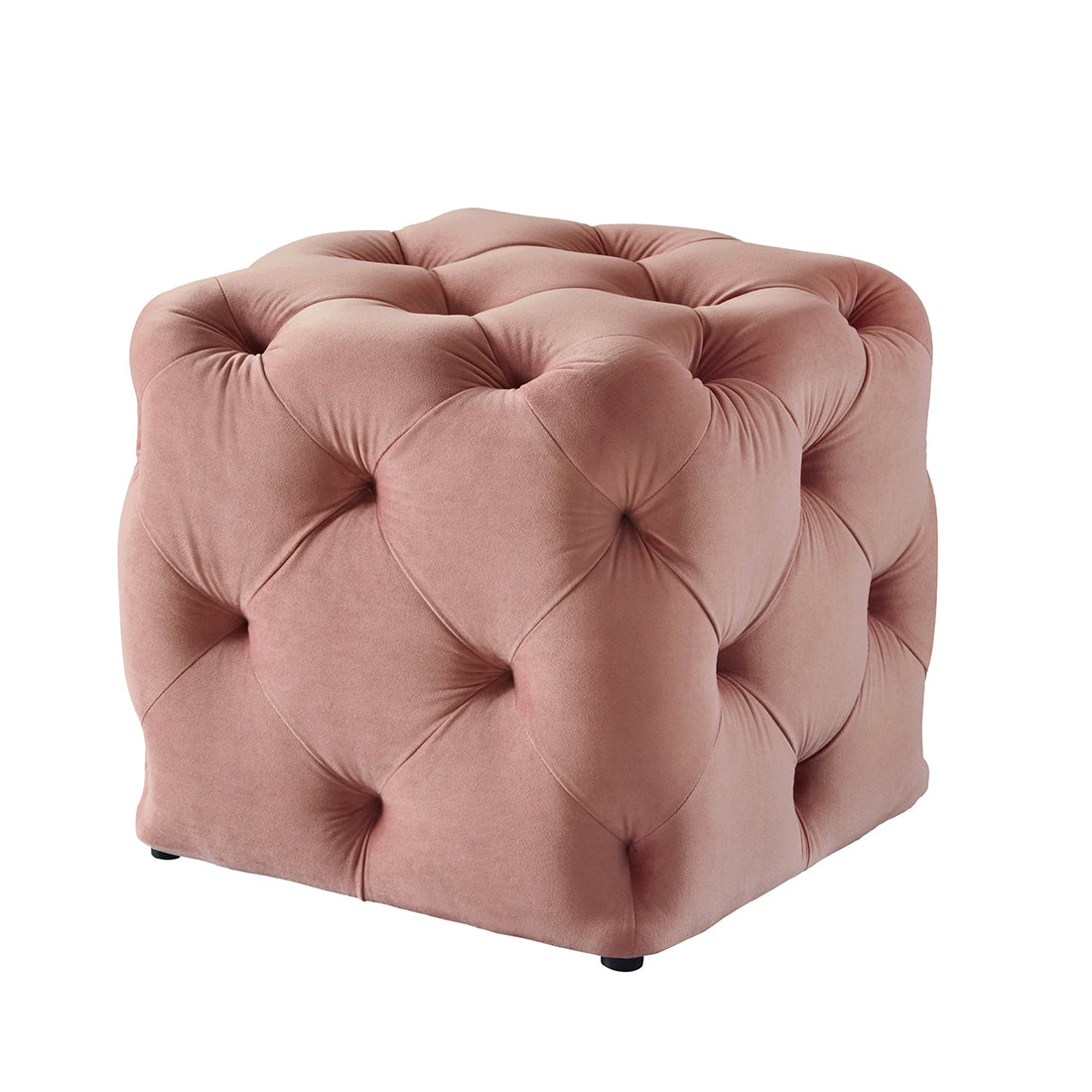 Square Tufted Velvet Ottaman/Poufee In Pink