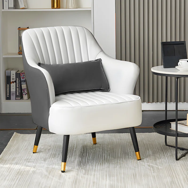 Havya Faux Leather Arm Chair Grey White | Faux Leather Armchair Grey White