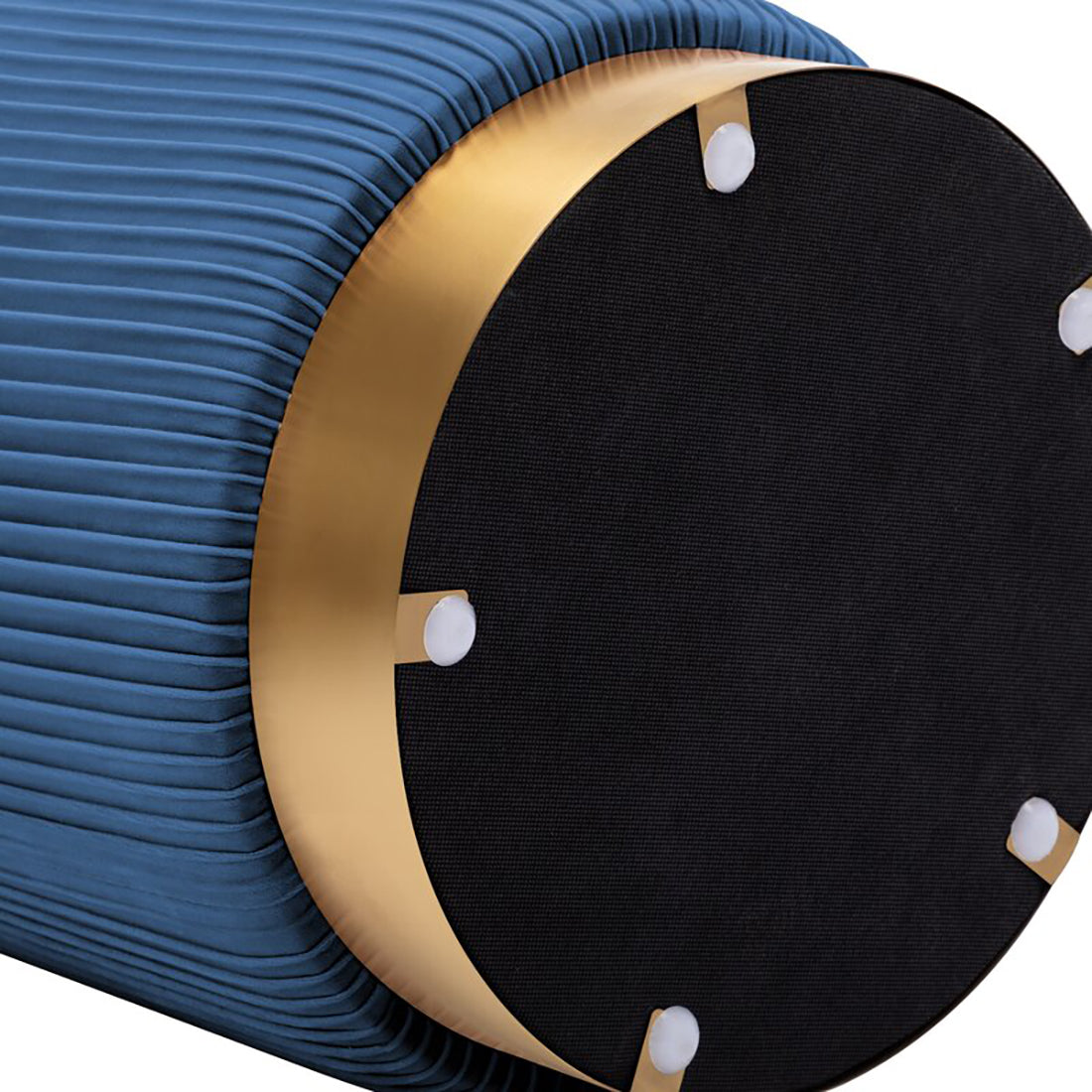 Round Velvet Gold Ottaman/Poufee In Blue