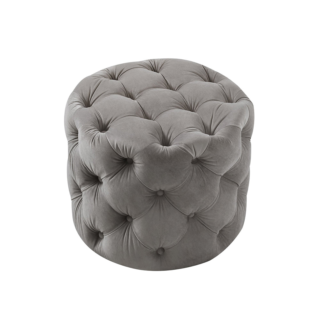 Round Tufted Velvet Ottaman/Poufee In Grey