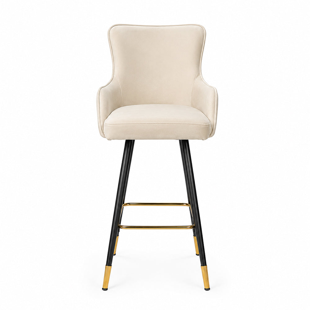 Doe Buck Nolen Luxury Beige Upholstered Counter Height Bar Stool Chair with Gold-Tipped Metal Legs – Modern Kitchen Island & Breakfast Bar Seating