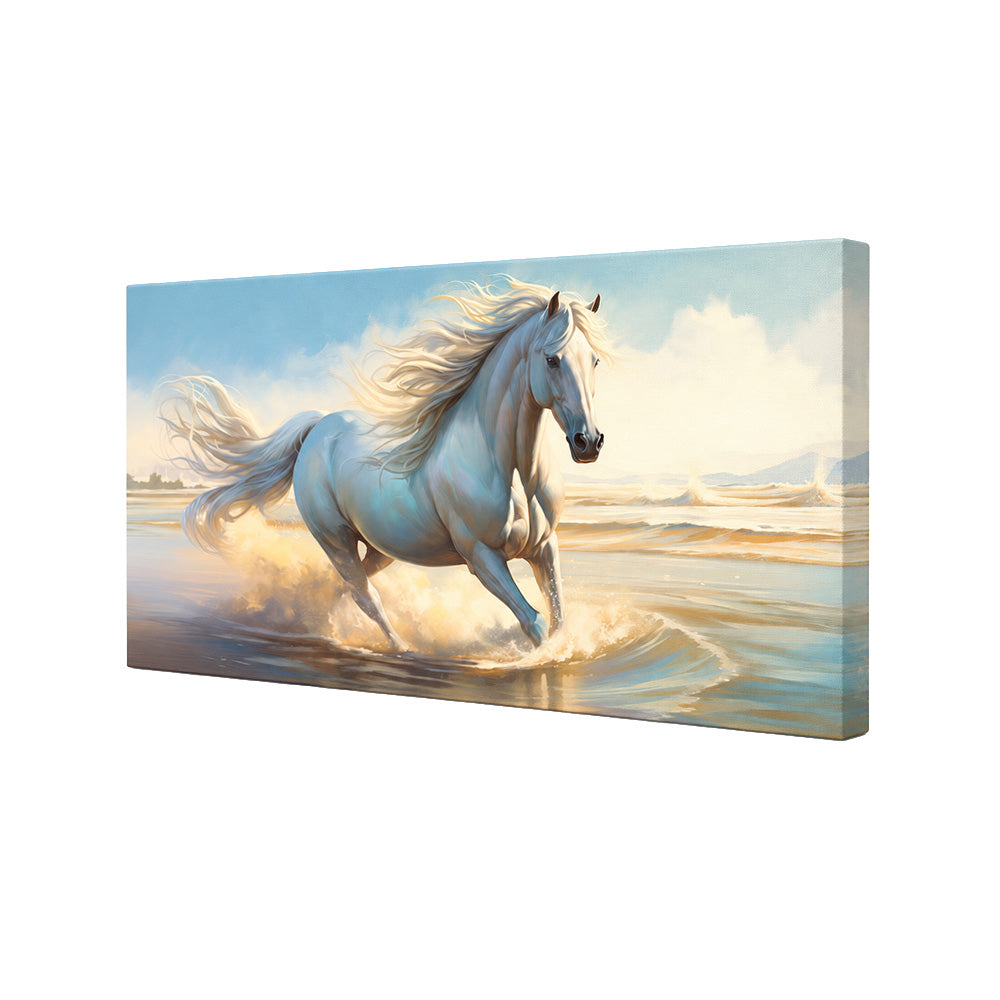 White Running Horse Canvas Wall Painting