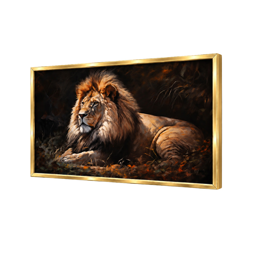 Lion King on Rocky Peak Canvas Wall Painting