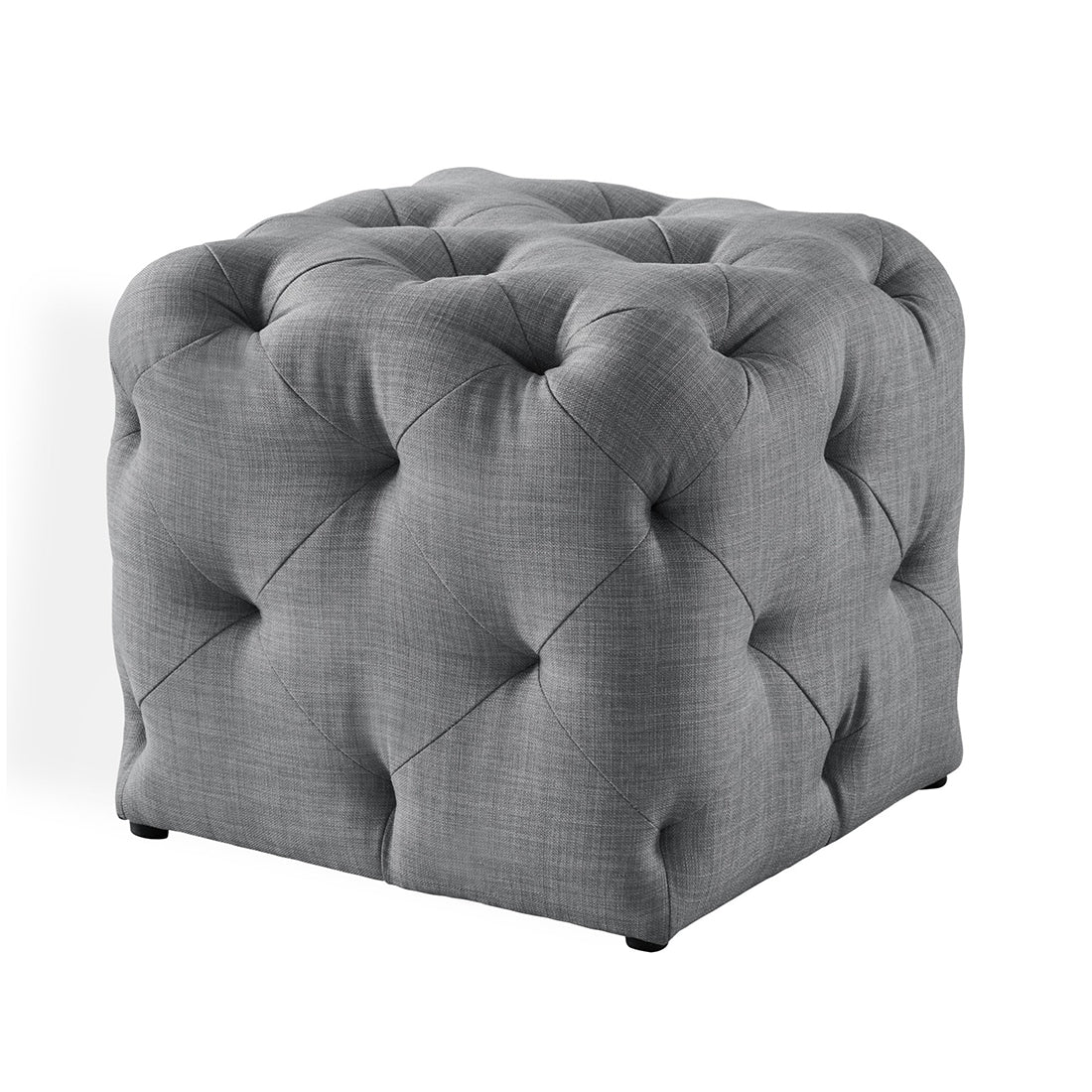 Square Tufted Velvet Ottaman/Poufee In Light Grey