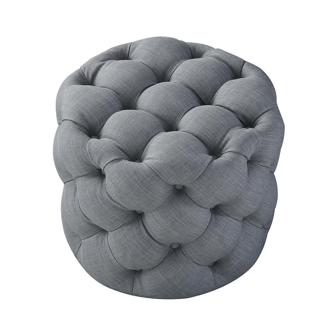 Round Tufted Velvet Ottaman/Poufee In Light Grey