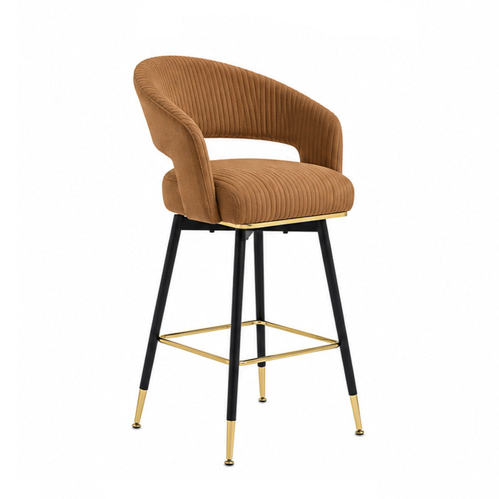 Doe Buck Mixoy  Luxury Emerald Brown Velvet Counter Height Bar Stool Chair with Gold Accents – Modern Kitchen Island & Breakfast Bar Seating