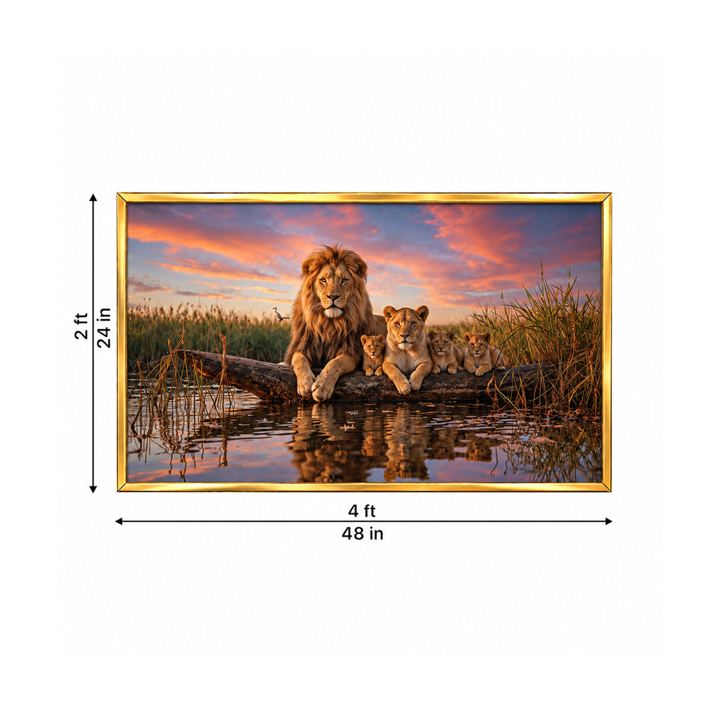 Lion Family at Sunset Canvas Wall Painting