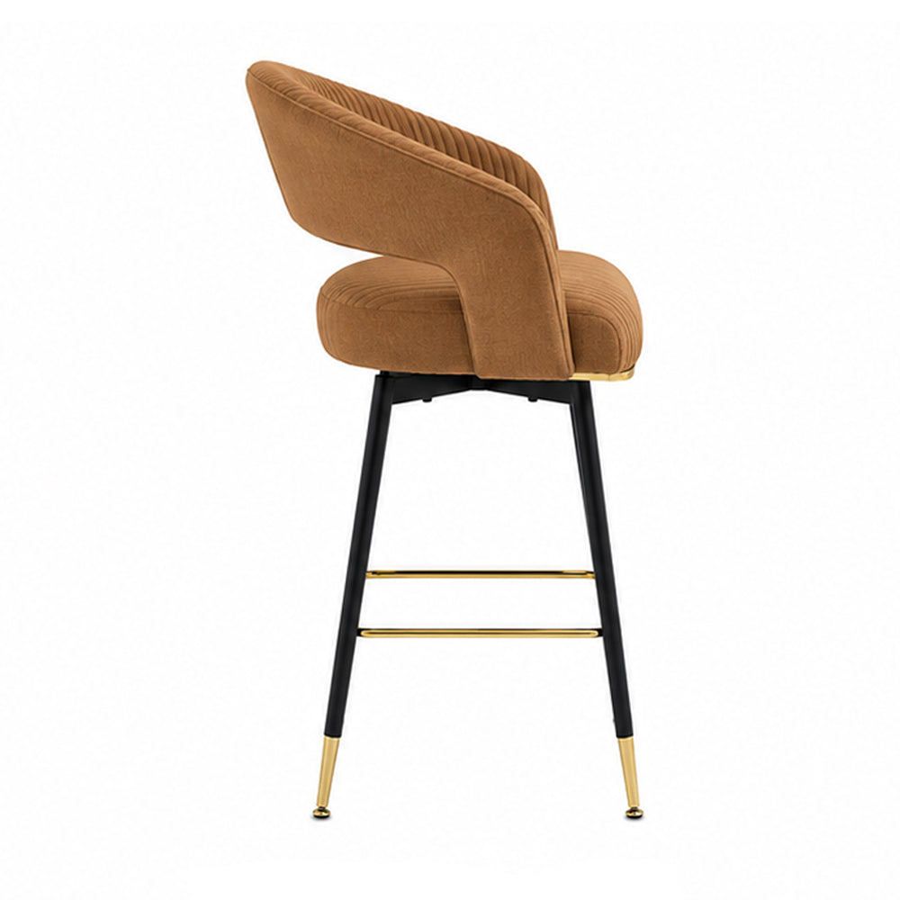 Doe Buck Mixoy  Luxury Emerald Brown Velvet Counter Height Bar Stool Chair with Gold Accents – Modern Kitchen Island & Breakfast Bar Seating