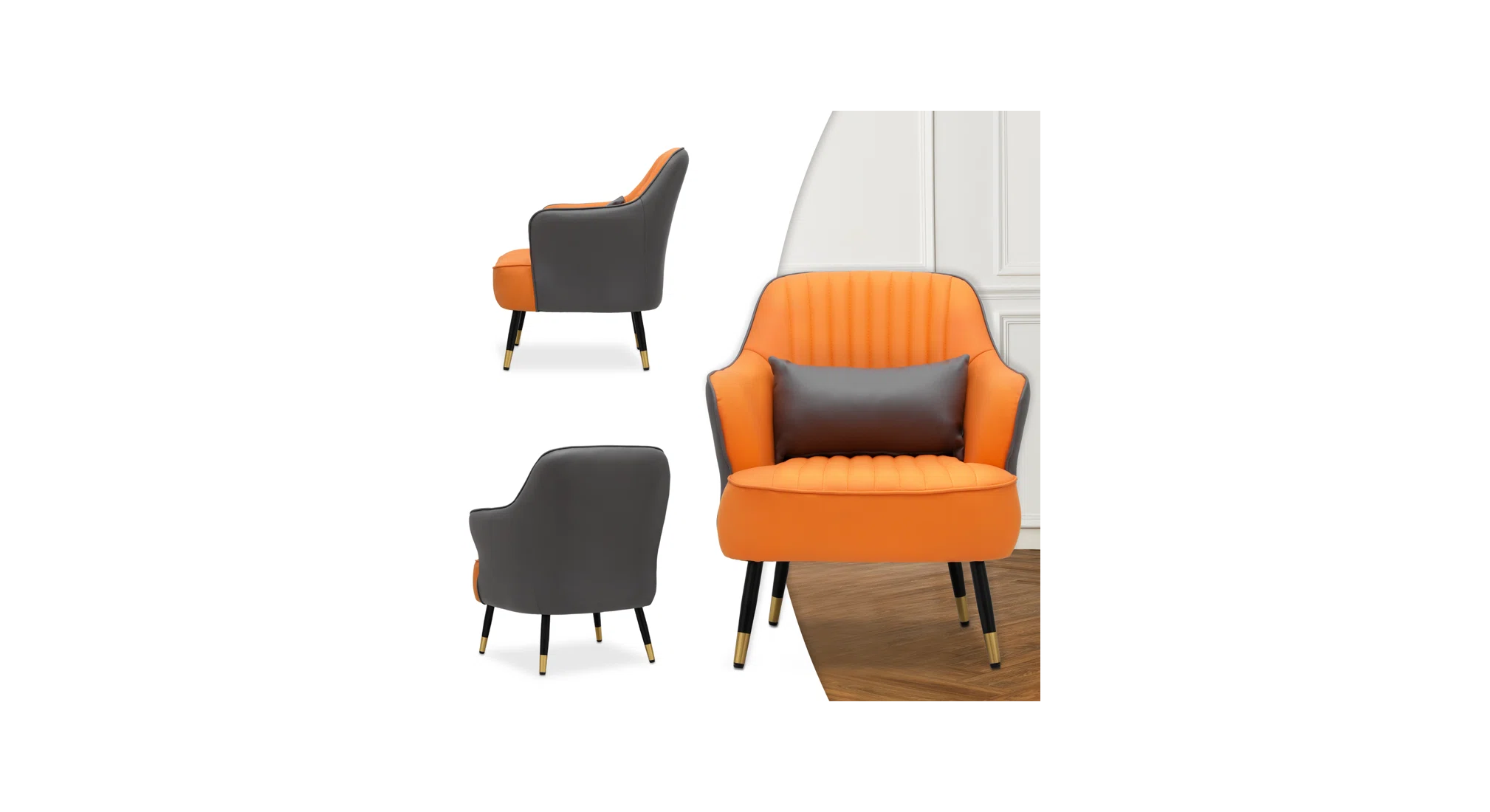 Havya Faux Leather Arm Chair Grey Orange | Faux Leather Armchair Grey Orange