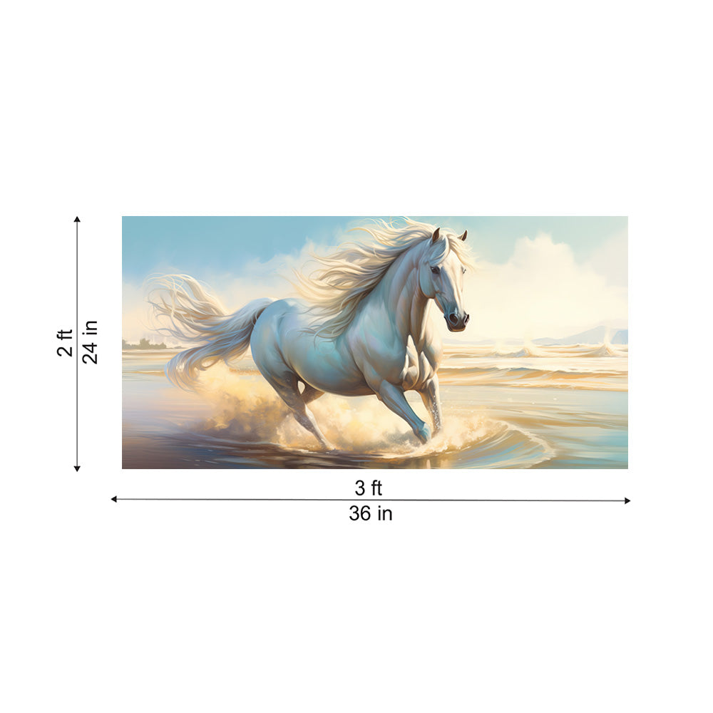 White Running Horse Canvas Wall Painting