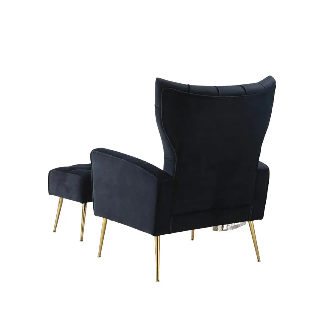 Danney Accent Chair with Ottoman - Black