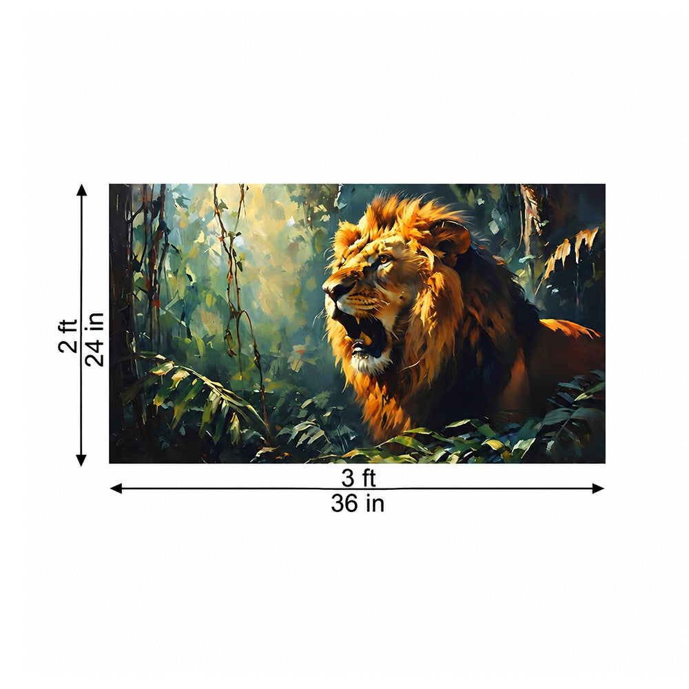 Lion in Green Forest Canvas Wall Painting