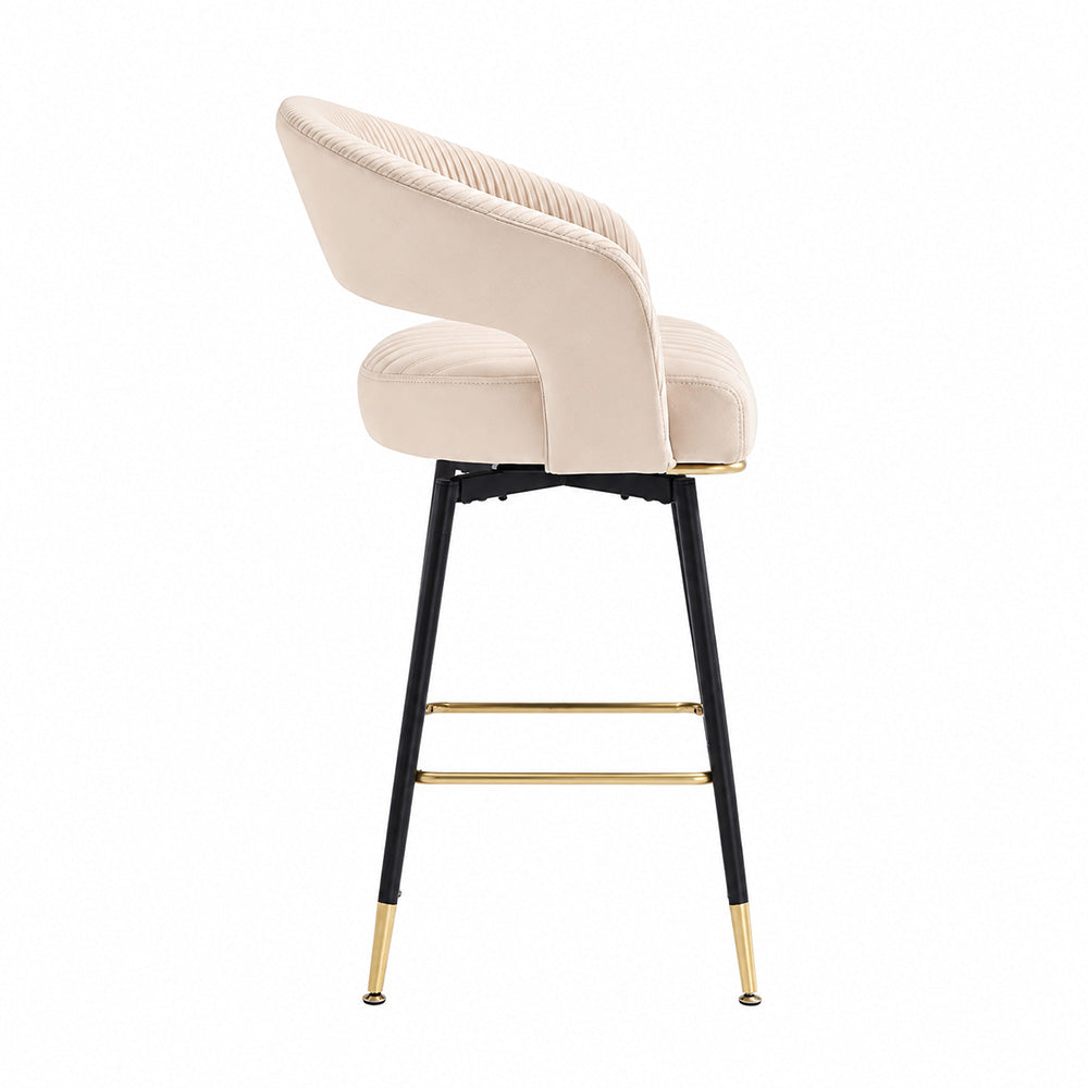 Doe Buck Mixoy  Luxury Emerald Beige Velvet Counter Height Bar Stool Chair with Gold Accents – Modern Kitchen Island & Breakfast Bar Seating