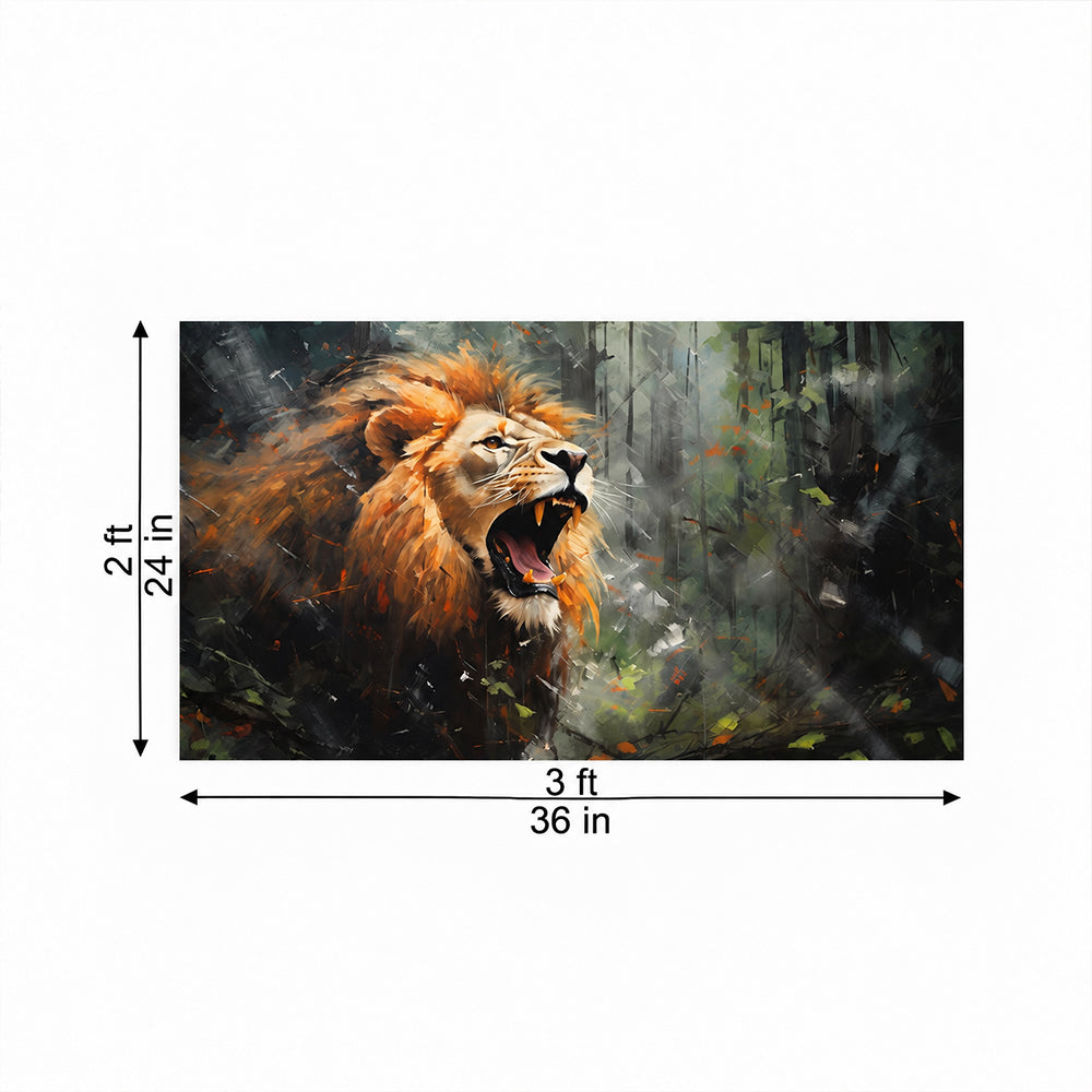 Roaring Lion in Forest Canvas Wall Painting