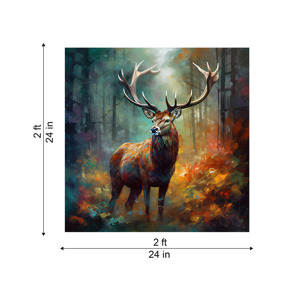 Colourful Stag in Forest Canvas Wall Painting