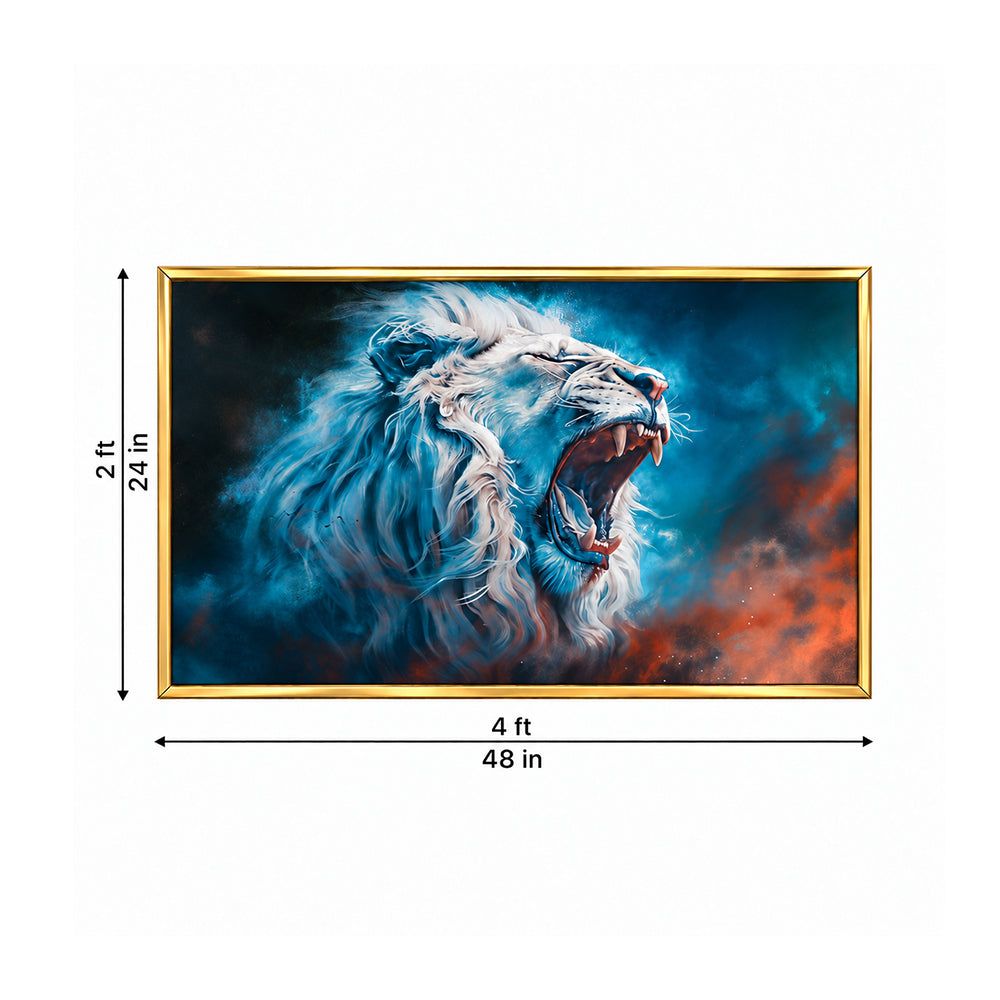 Blue White Lion Portrait Canvas Wall Painting