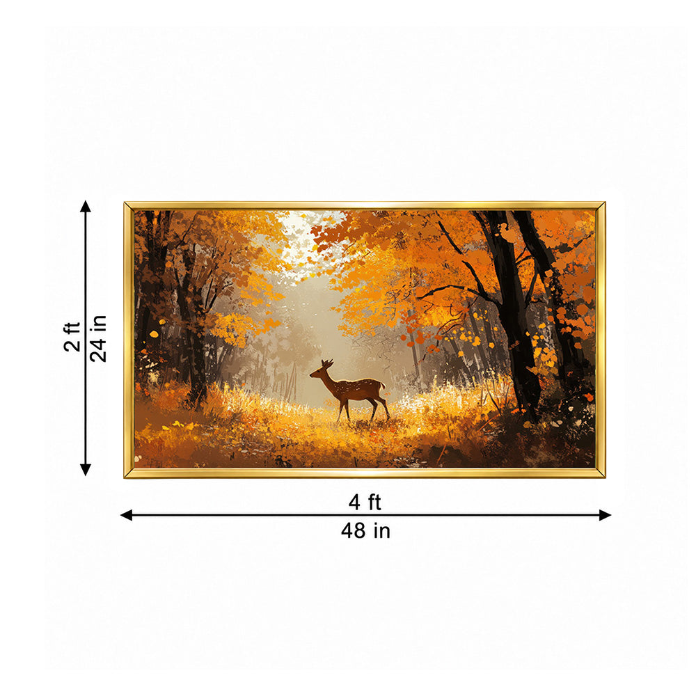 Deer in Autumn Forest Canvas Wall Painting