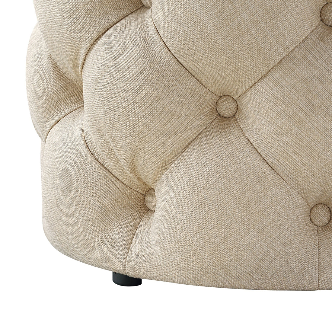 Round Tufted Velvet Ottaman/Poufee In Beige