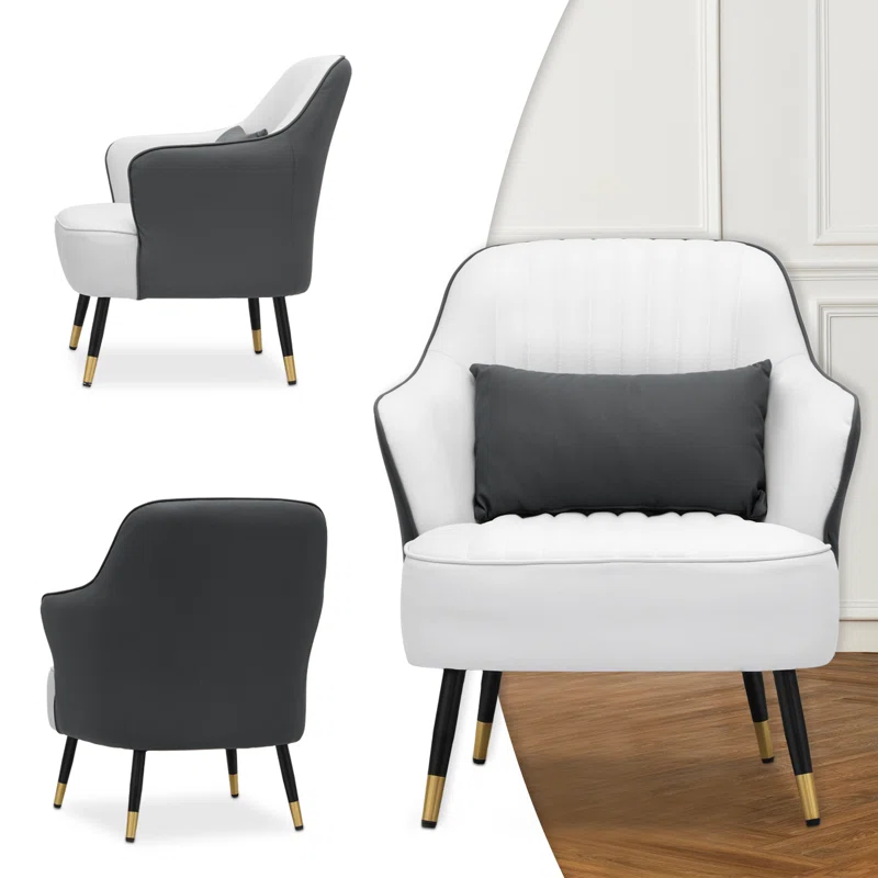 Havya Faux Leather Arm Chair Grey White | Faux Leather Armchair Grey White