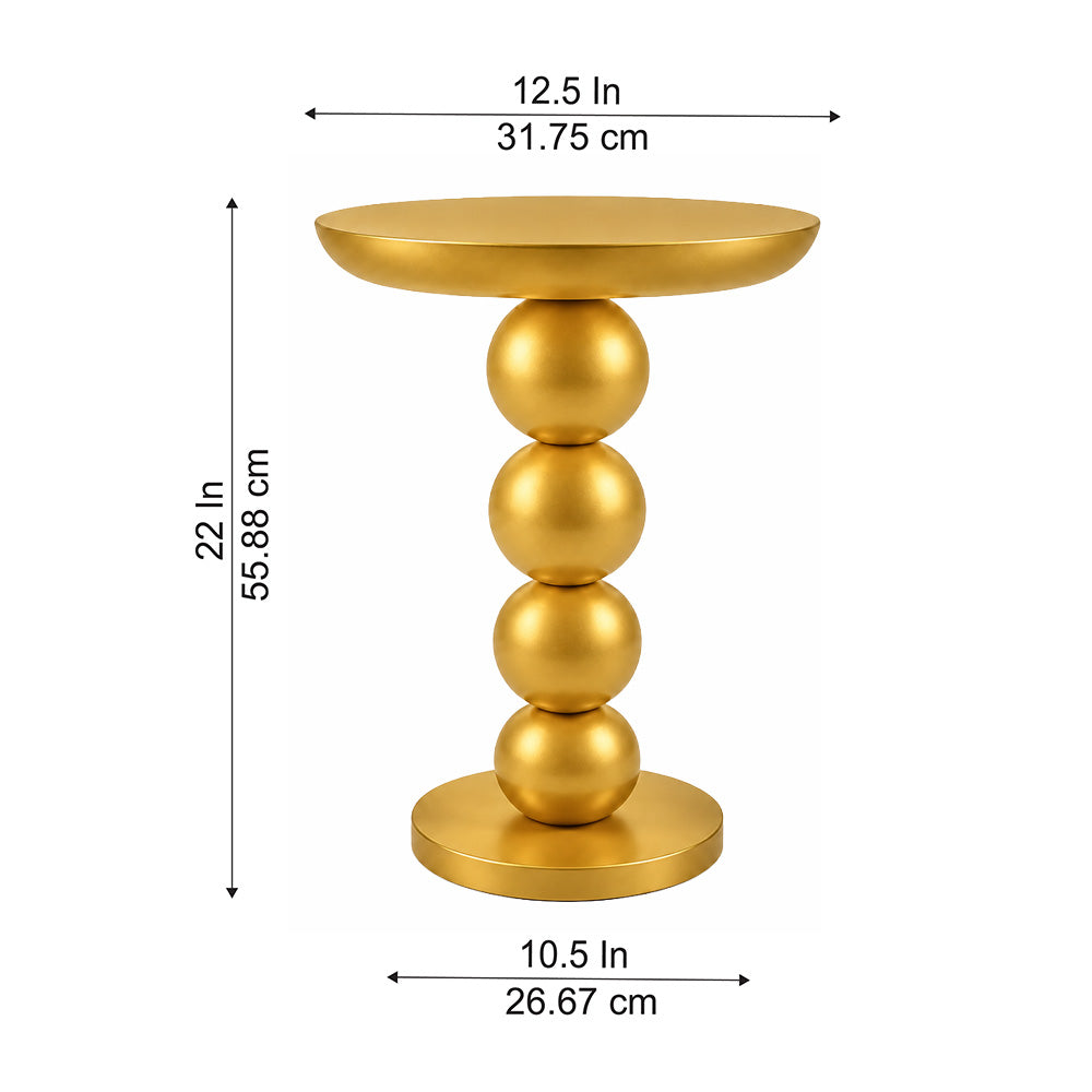Modern Metal Round Side Table with Beaded Pedestal Base