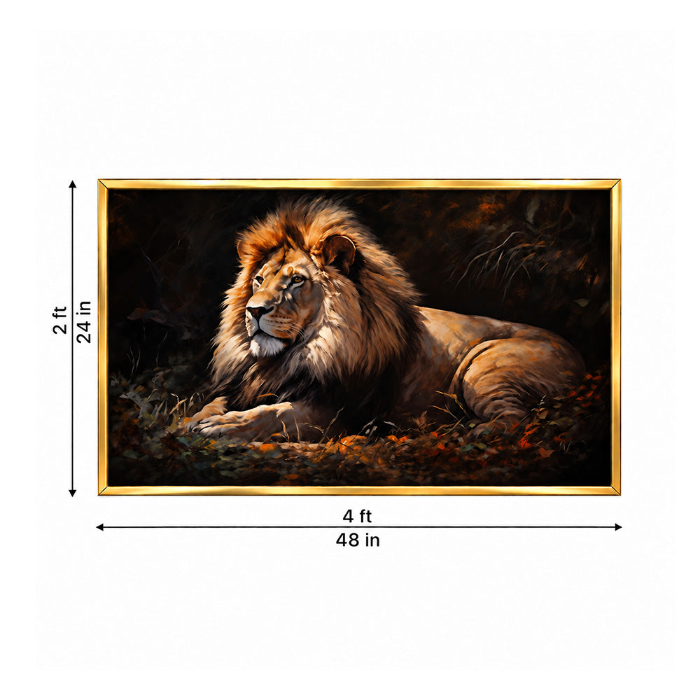 Lion King on Rocky Peak Canvas Wall Painting