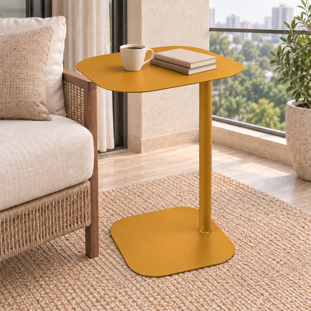 Modern Metal C-Shaped Side Table with Square Top