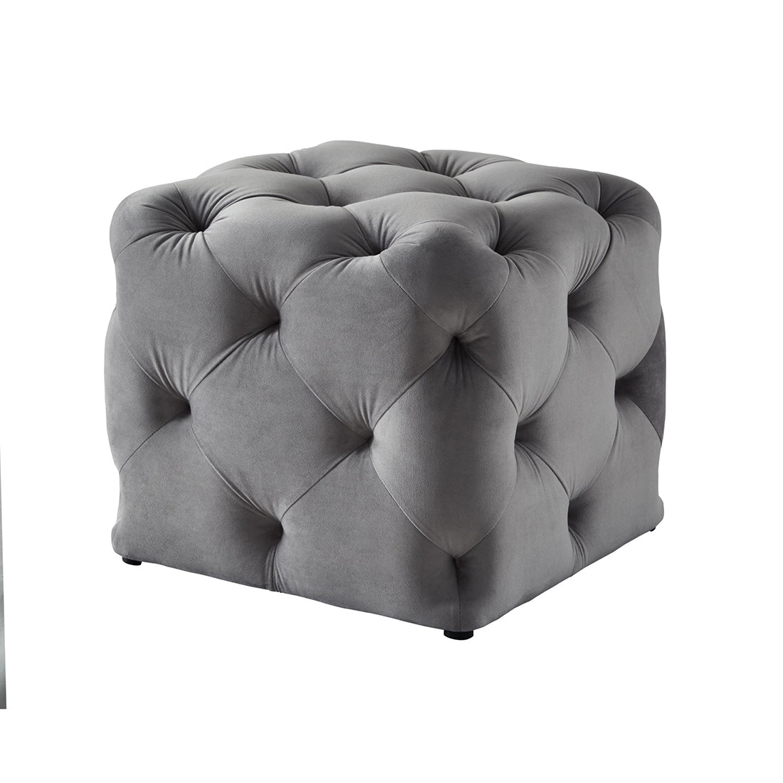 Square Tufted Velvet Ottaman/Poufee In Grey