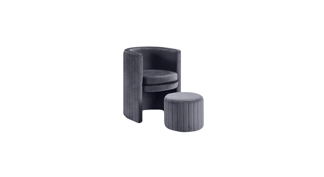 Schillar Chair With Ottoman Grey | Accent Chair With Ottoman Slate Grey