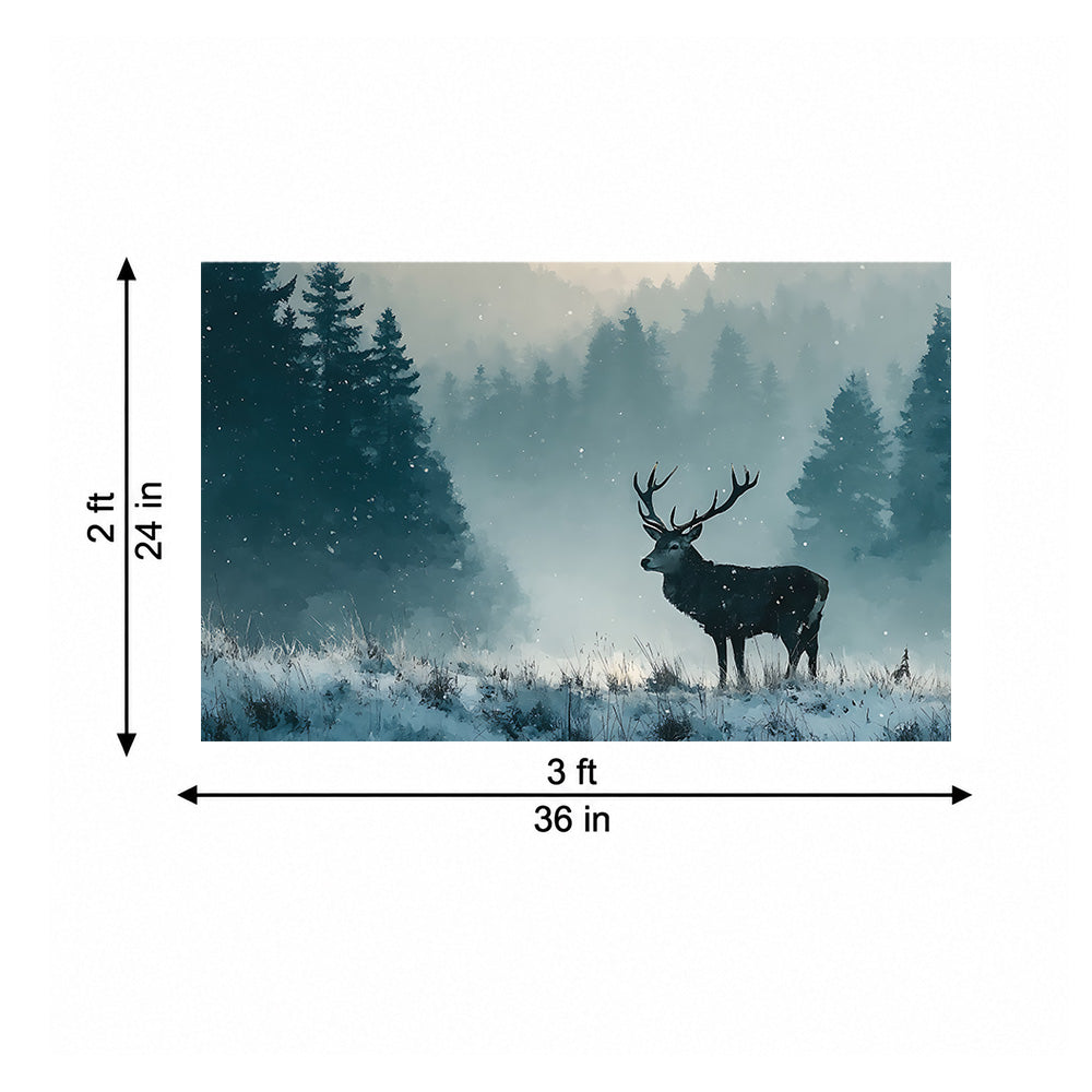 Stag in Snowy Forest Canvas Wall Painting