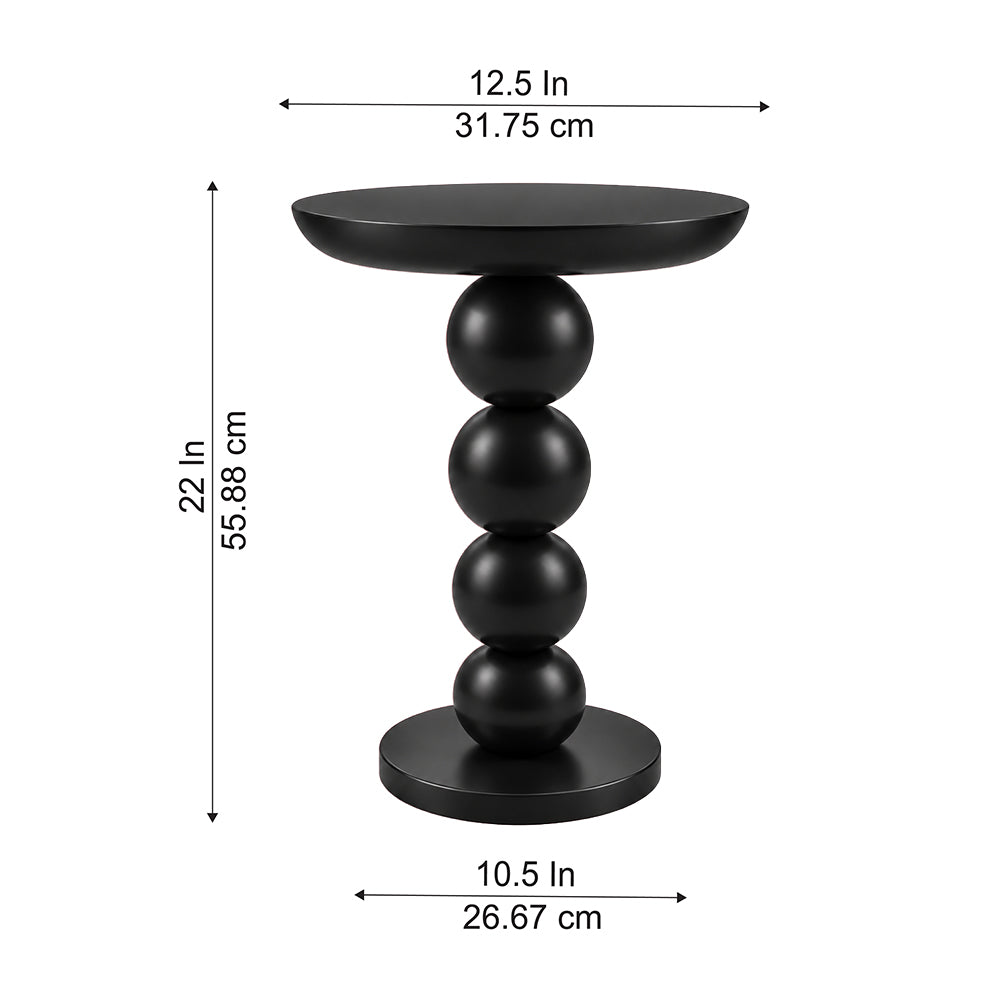 Modern Metal Round Side Table with Beaded Pedestal Base