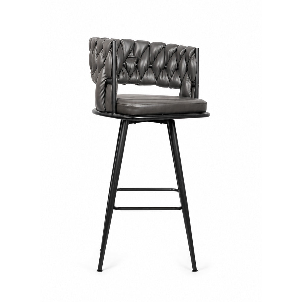Doe Buck Presley Luxury Grey Braided Faux Leather Bar Stool Chair – Modern Counter Height Stool with Metal Frame for Kitchen Island & Home Bar