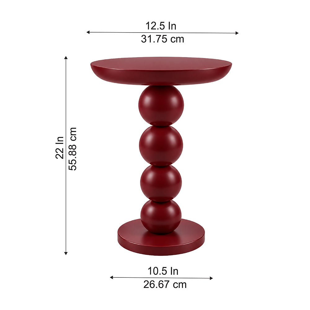 Modern Metal Round Side Table with Beaded Pedestal Base