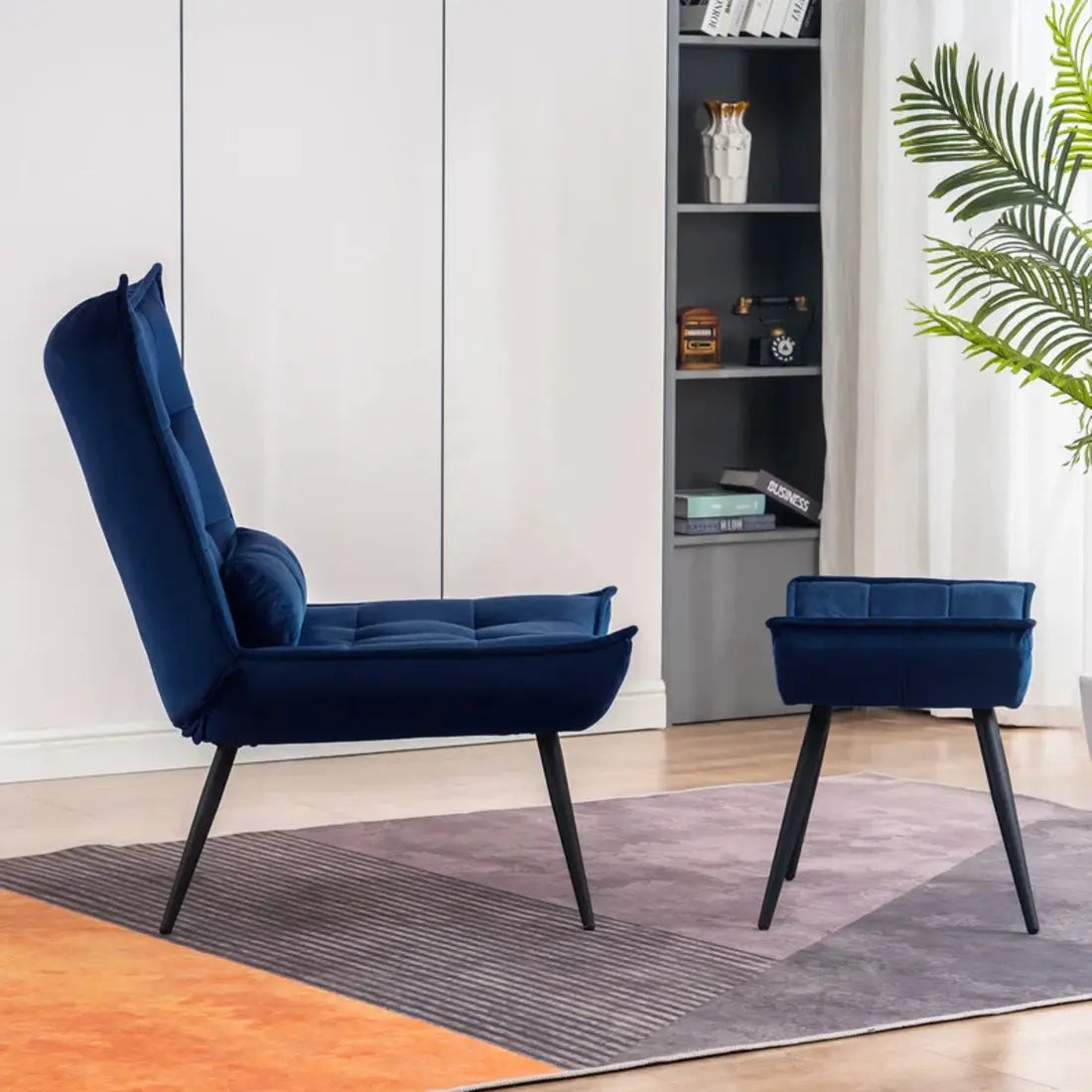 Elroy Accent Chair with Ottoman – Blue