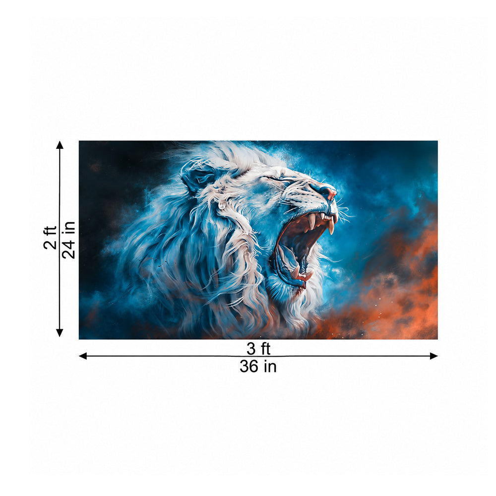 Blue White Lion Portrait Canvas Wall Painting