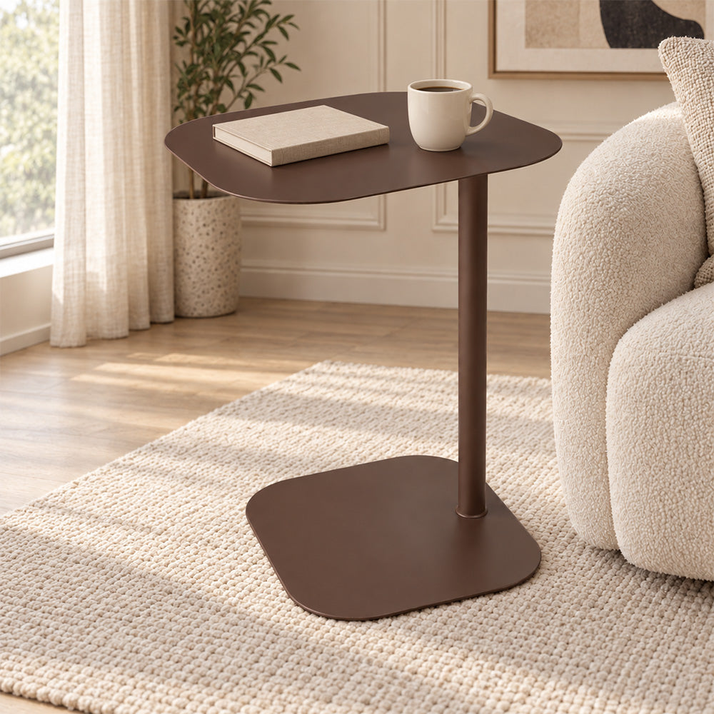 Modern Metal C-Shaped Side Table with Square Top