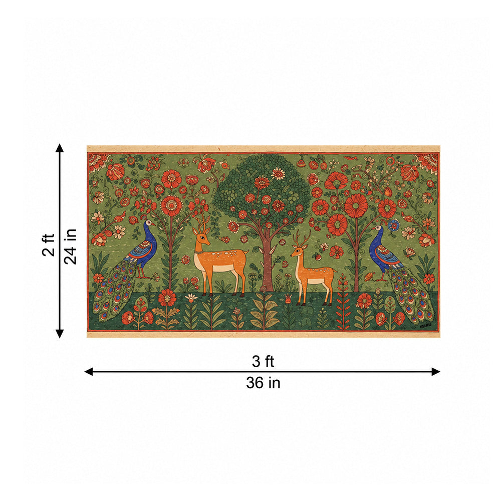 Folk Art Deer and Peacock Canvas Wall Painting