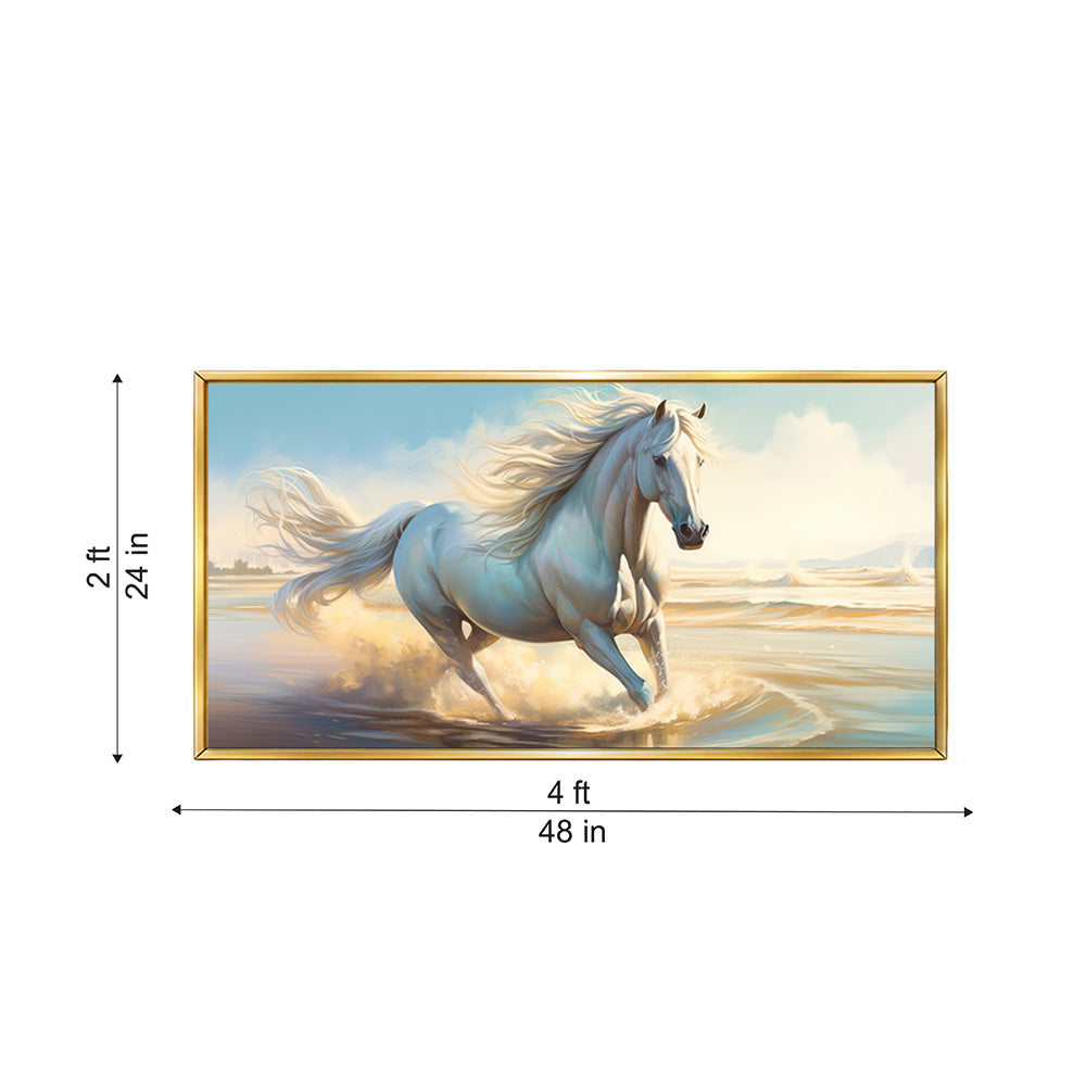 White Running Horse Canvas Wall Painting