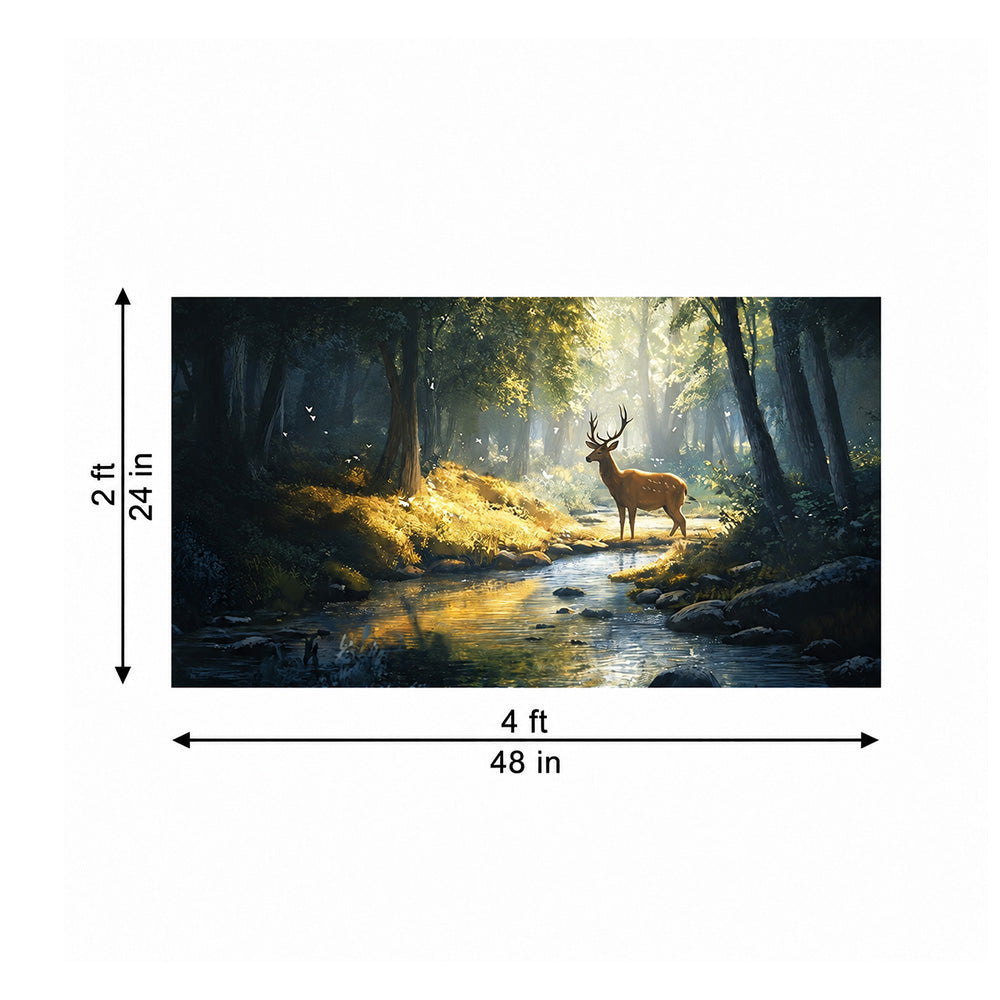 Deer by Forest Stream Canvas Wall Painting
