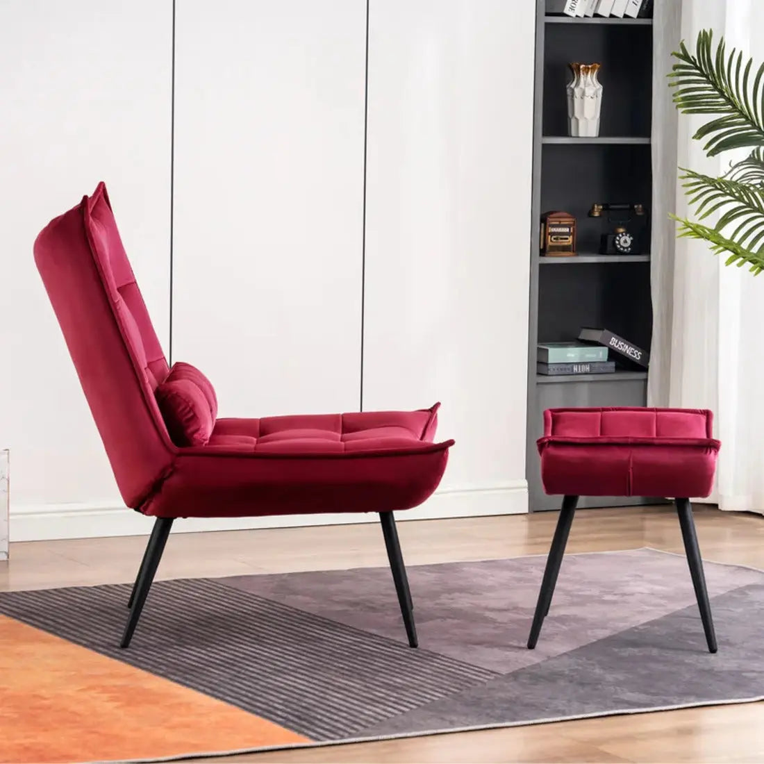 Elroy Accent Chair with Ottoman – Burgundy