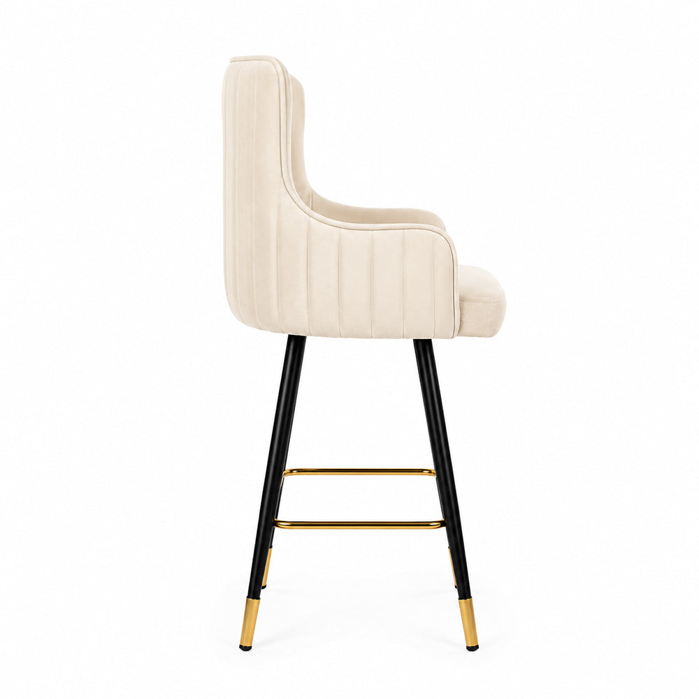 Doe Buck Nolen Luxury Beige Upholstered Counter Height Bar Stool Chair with Gold-Tipped Metal Legs – Modern Kitchen Island & Breakfast Bar Seating